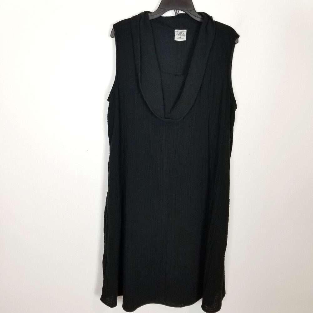 VTG C.M.C by‎ Color Me Cotton Women Cowl Neck Dress Sz 2XL Black Sleeveless USA